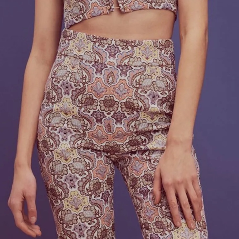 For Love & Lemons x Free People Brocade Flared Lg Ivory Purple Metallic Floral